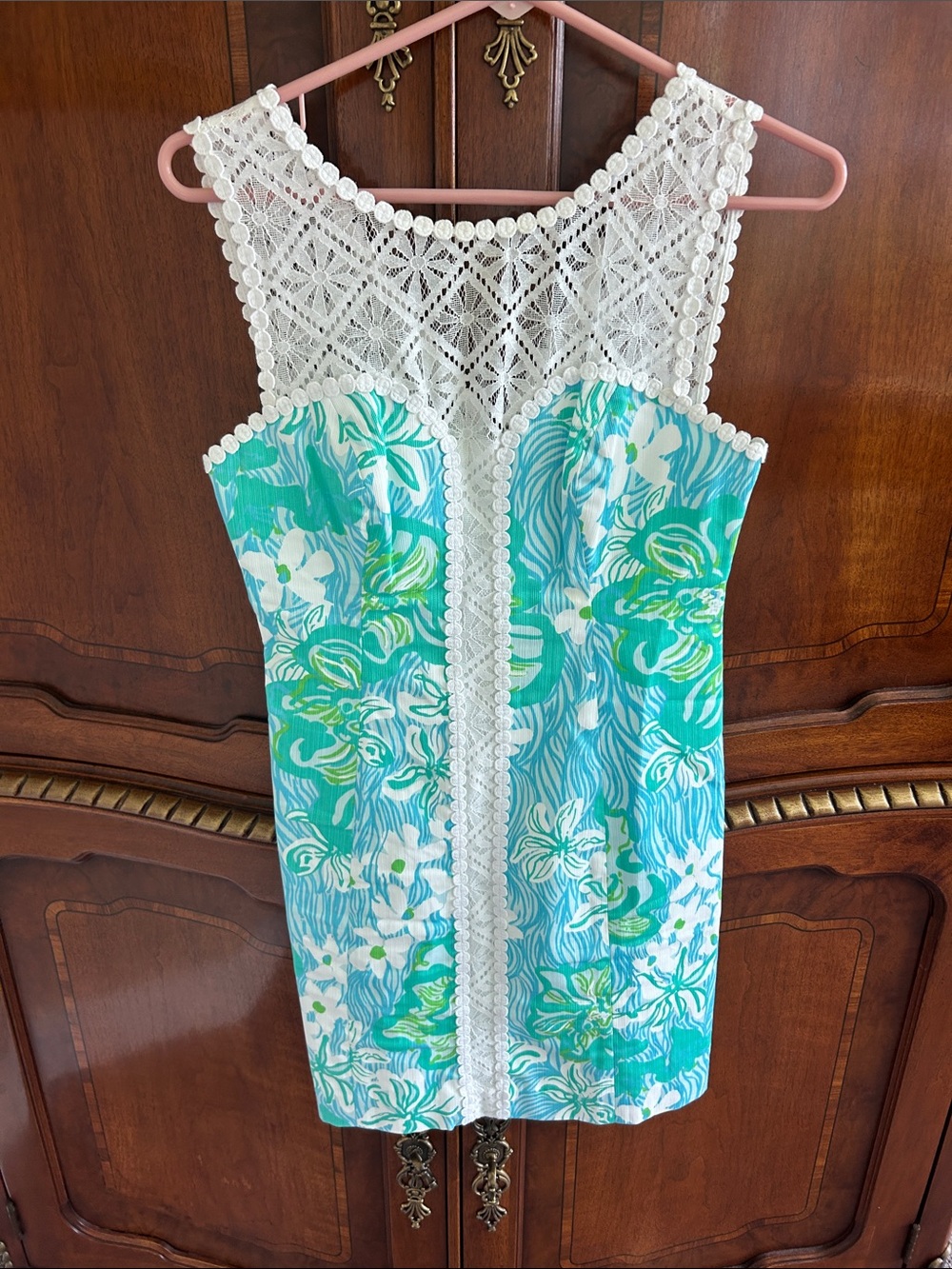 Lilly Pulitzer Turquoise, White & Lime Floral Lace Sundress